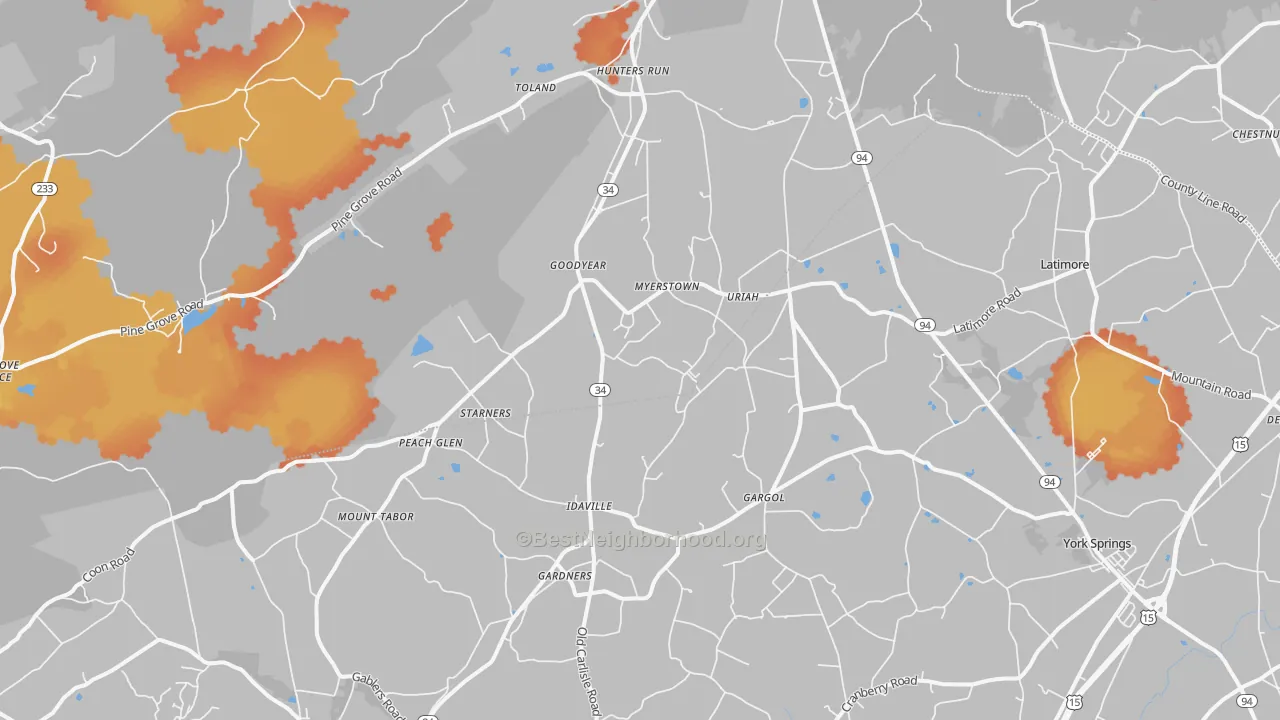 Bike Grade map of Gardners, PA