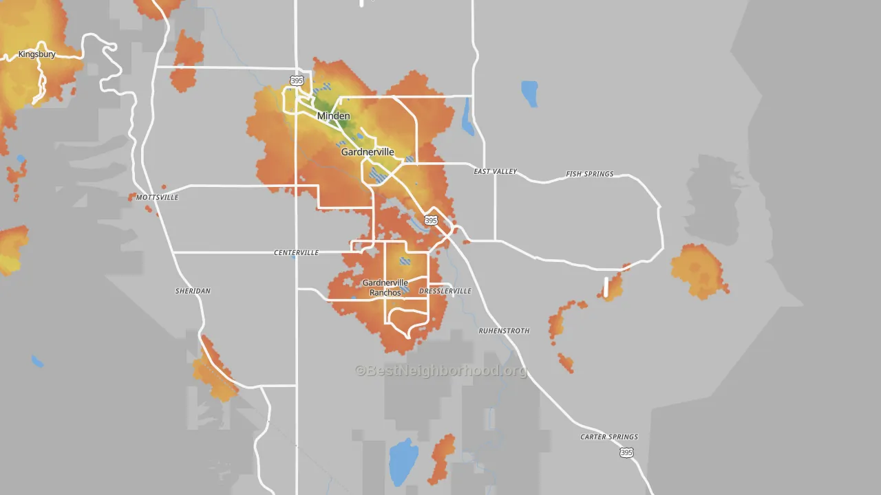 Bike Grade map of Gardnerville, NV