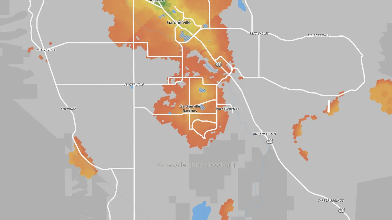 Bike Grade map of Gardnerville Ranchos, NV