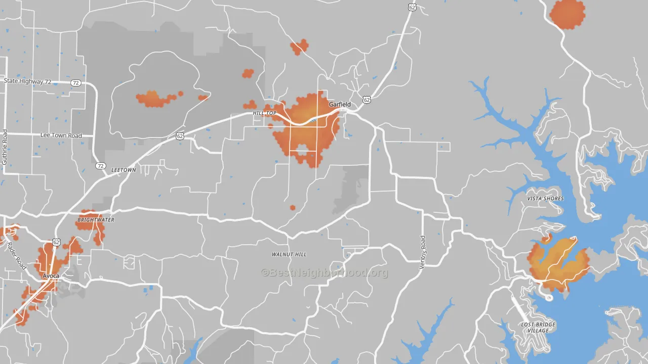 Bike Grade map of Garfield, AR