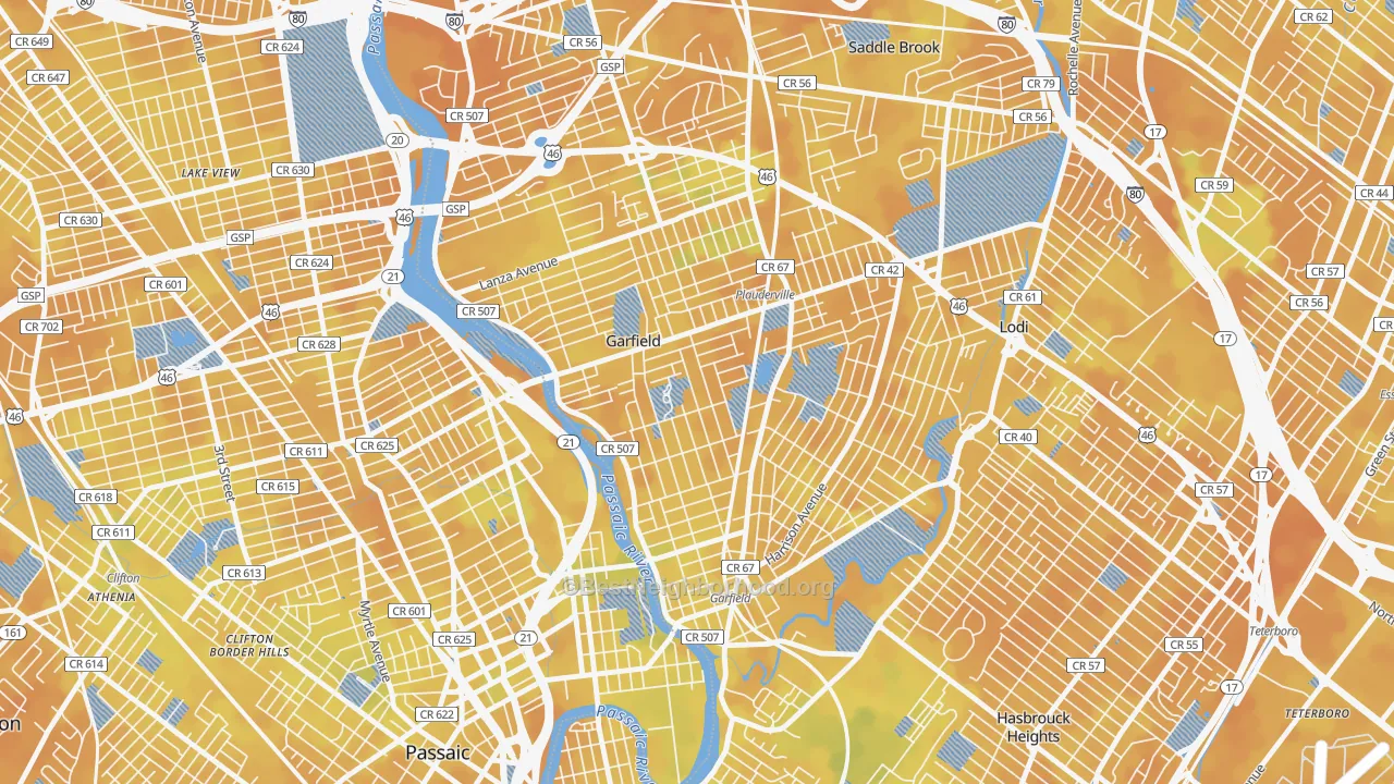 Bike Grade map of Garfield, NJ