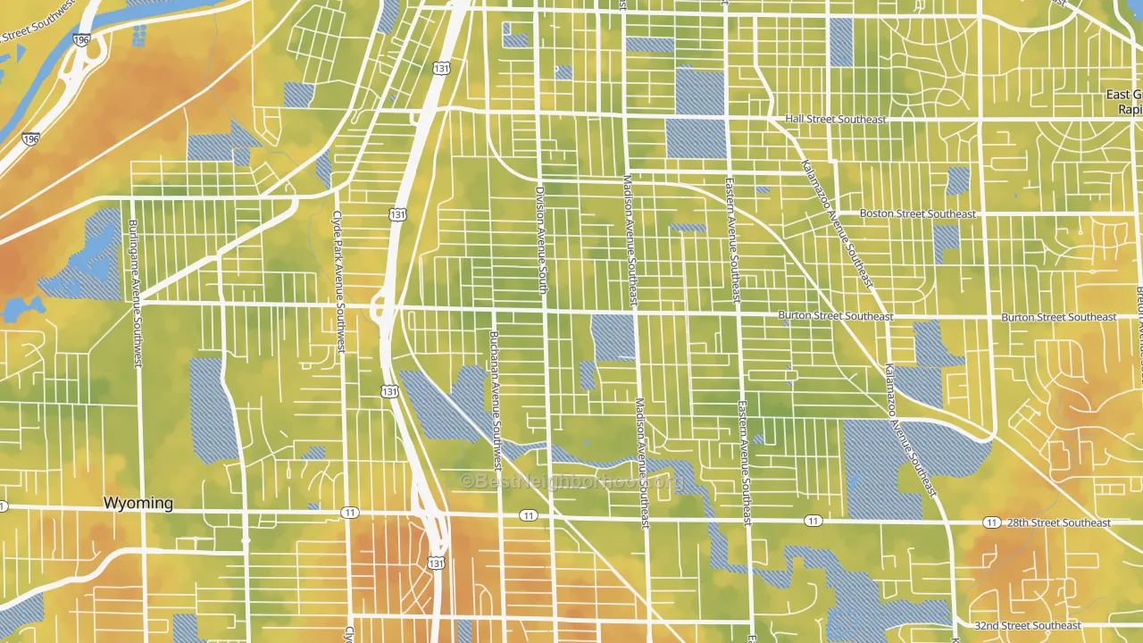 Bike Grade map of Garfield Park, Grand Rapids, MI