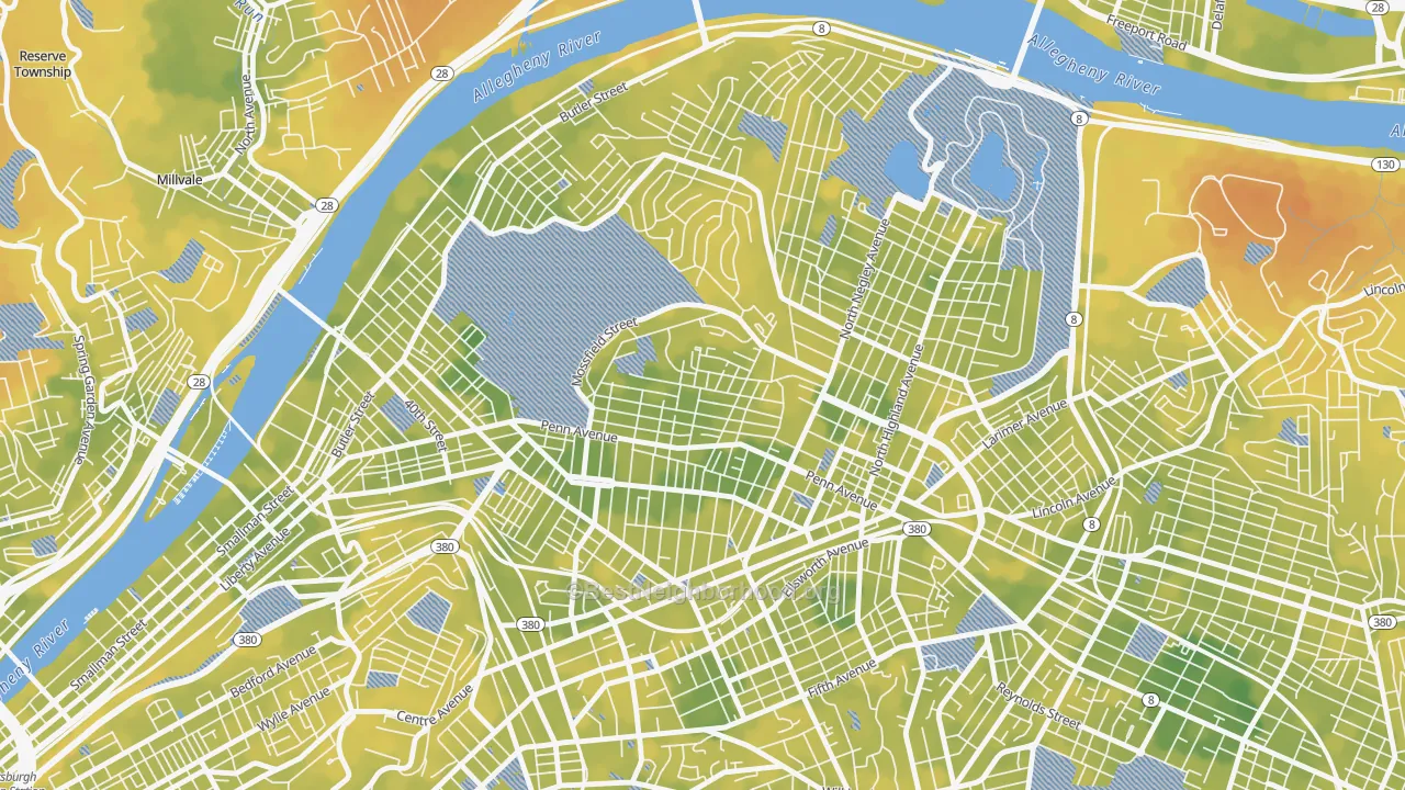 Bike Grade map of Garfield, Pittsburgh, PA
