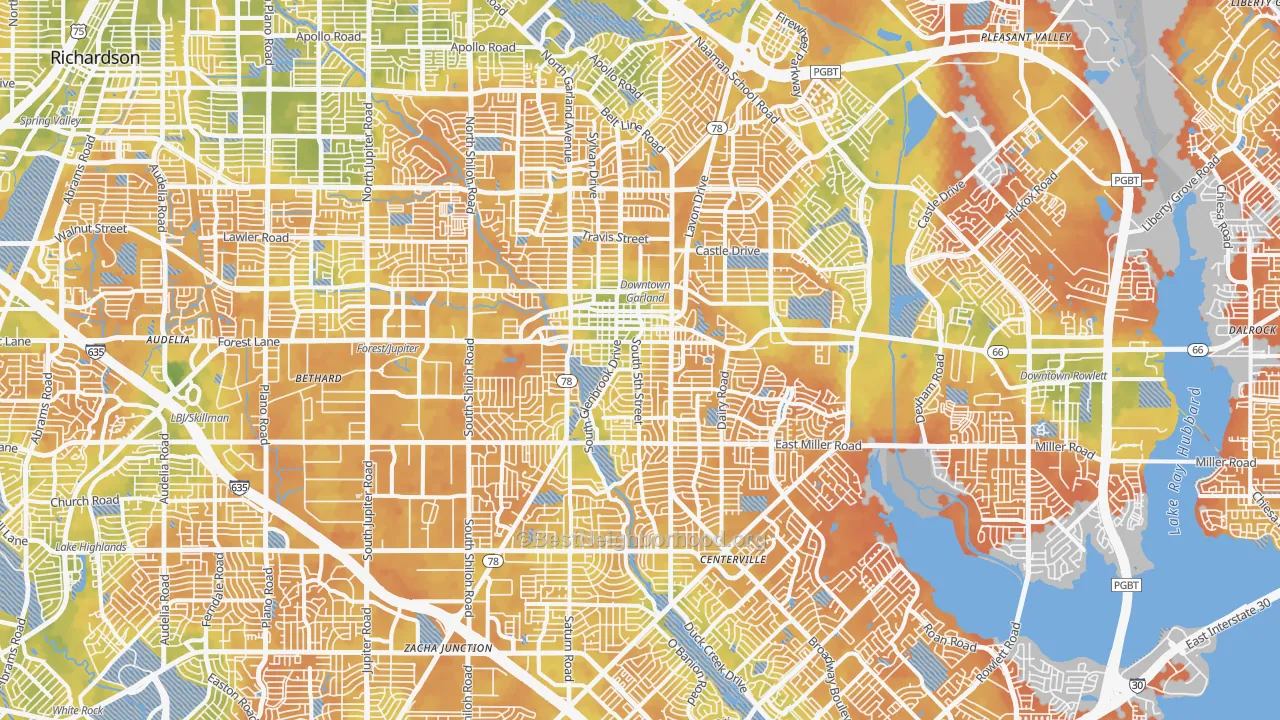 Bike Grade map of Garland, TX
