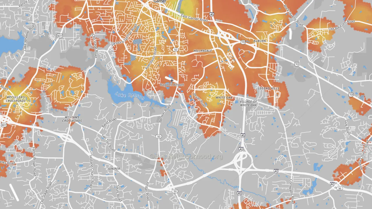 Bike Grade map of Garner, NC
