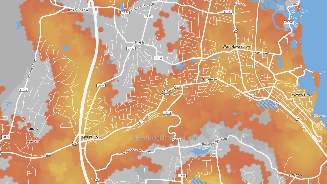 Bike Grade map of Garnerville, NY