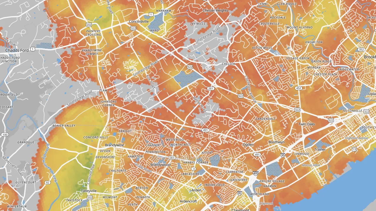 Bike Grade map of Garnet Valley, PA