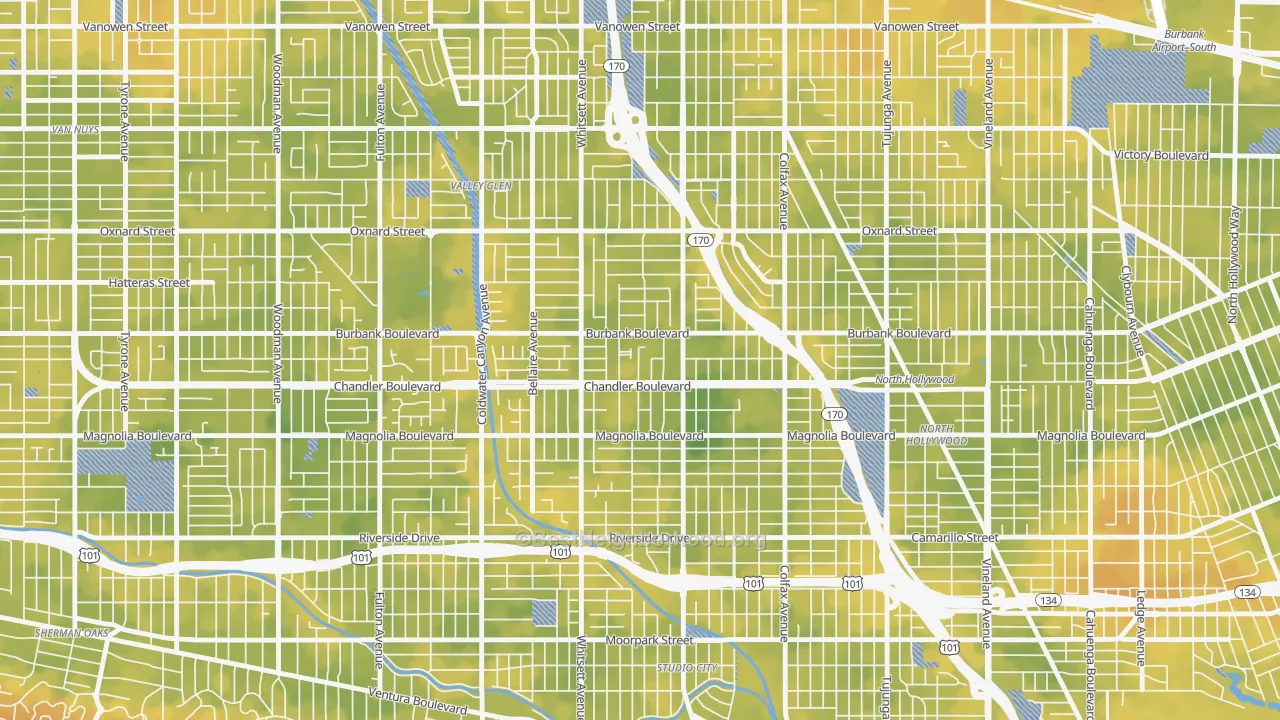 Bike Grade map of Garnsey, Valley Village, CA