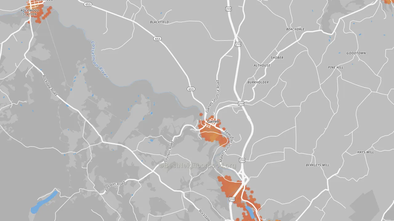 Bike Grade map of Garrett, PA