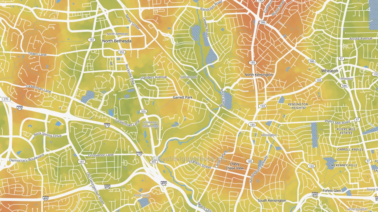 Bike Grade map of Garrett Park, MD