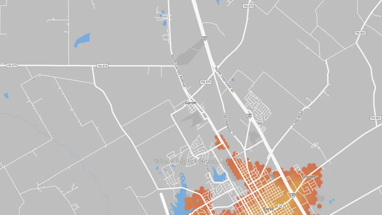 Bike Grade map of Garrett, TX