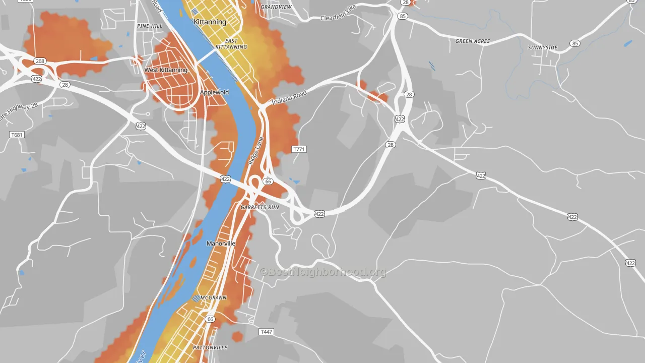 Bike Grade map of Garretts Run, PA