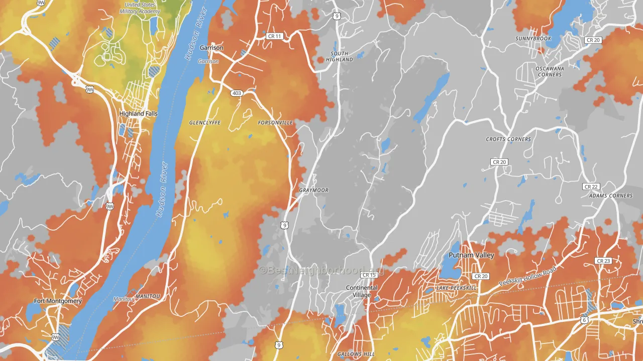 Bike Grade map of Garrison, NY