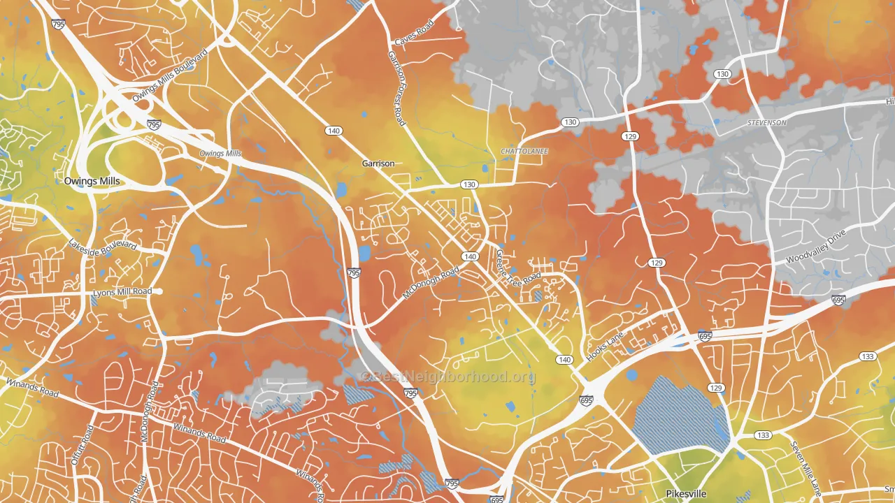 Bike Grade map of Garrison, Owings Mills, MD
