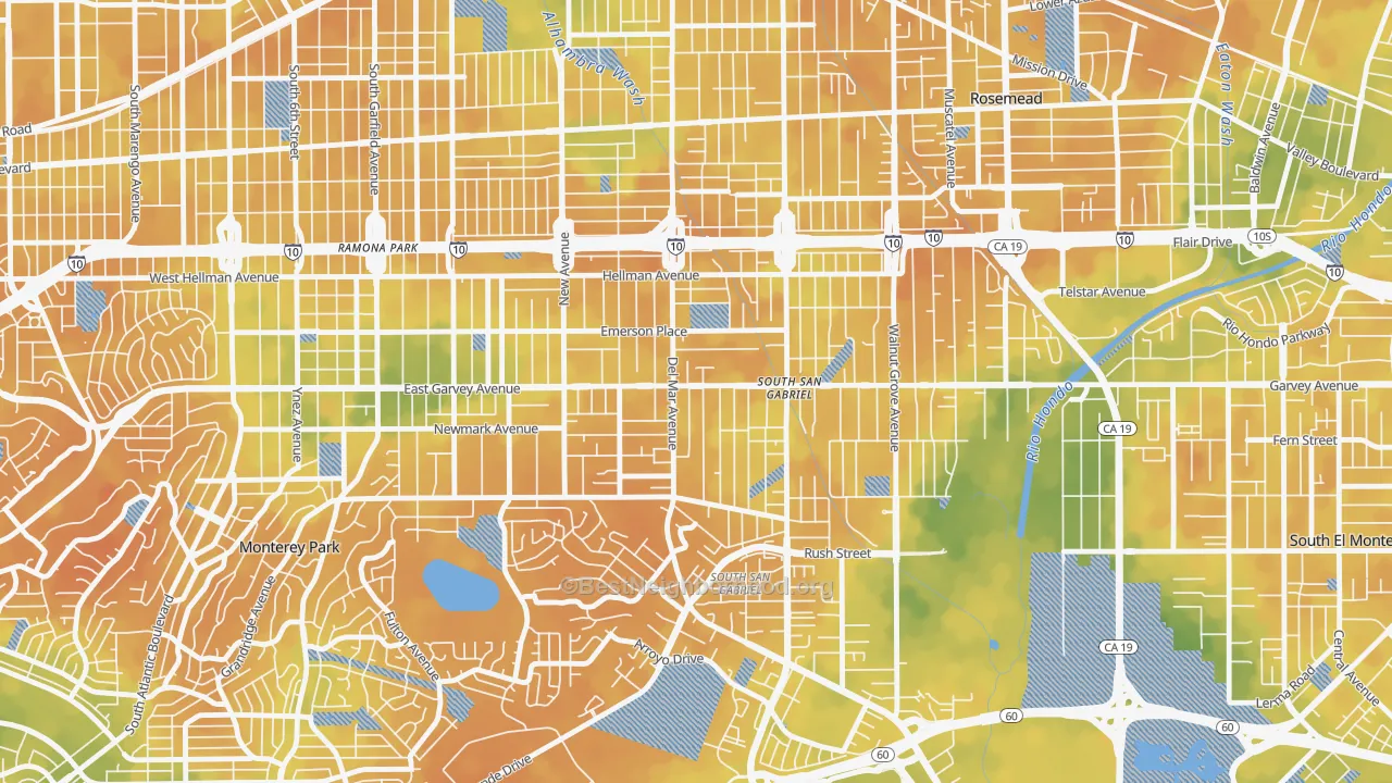 Bike Grade map of Garvey, Rosemead, CA