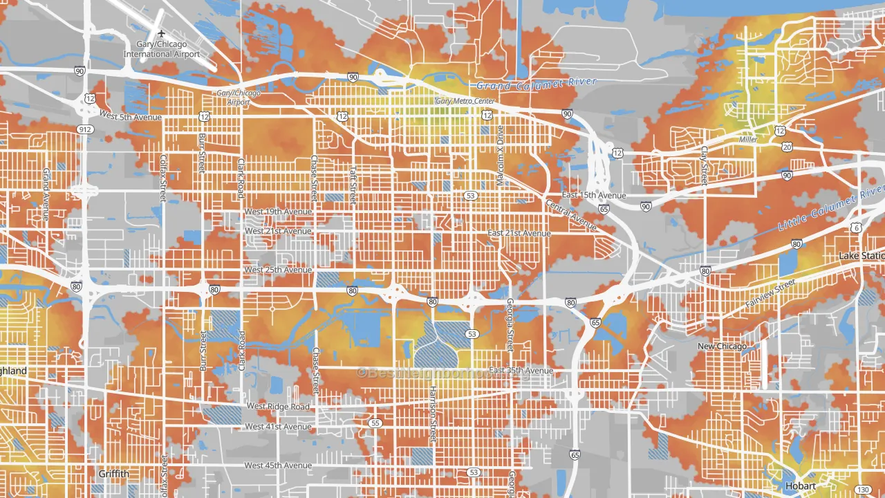 Bike Grade map of Gary, IN