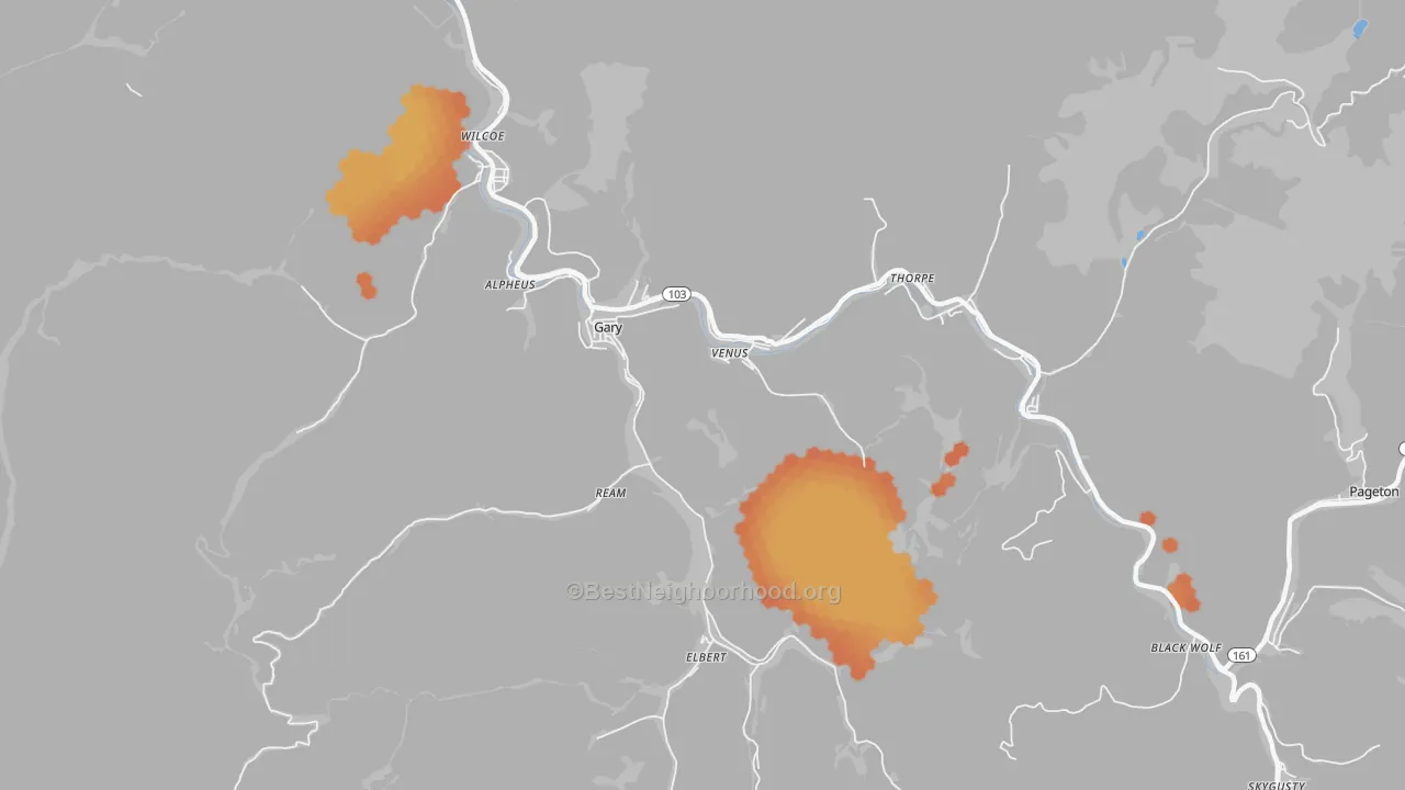 Bike Grade map of Gary, WV