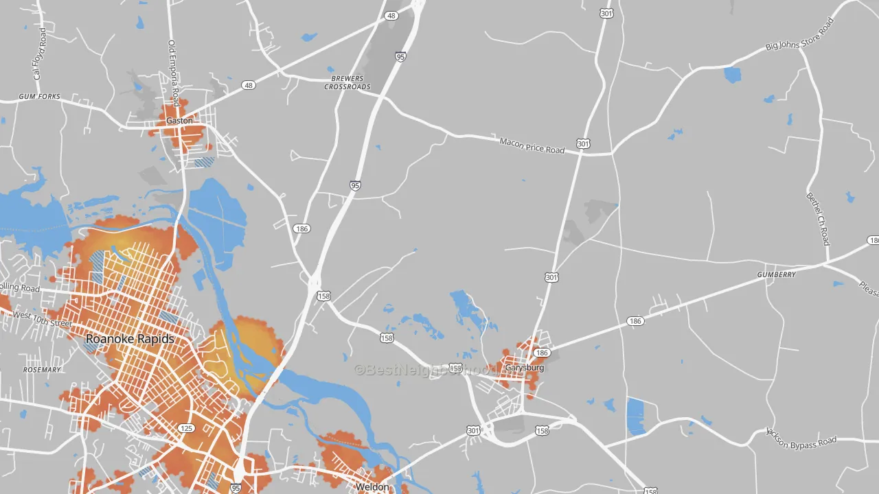 Bike Grade map of Garysburg, NC