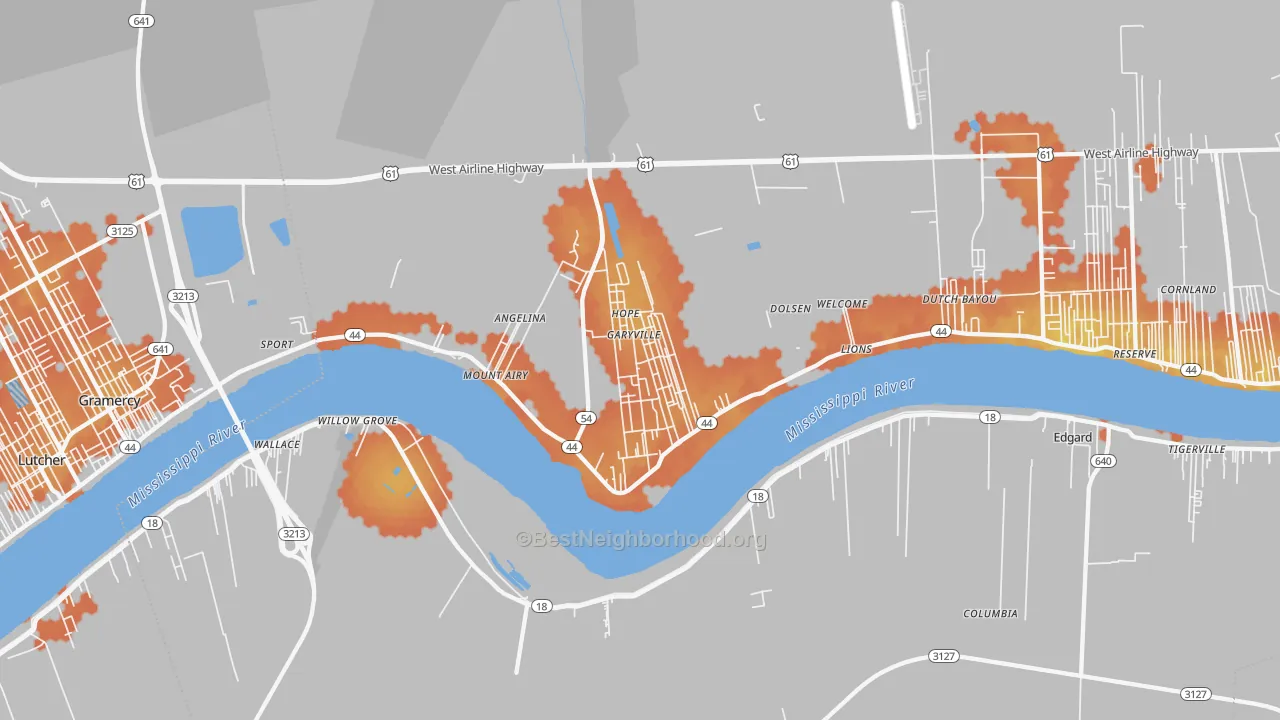 Bike Grade map of Garyville, LA