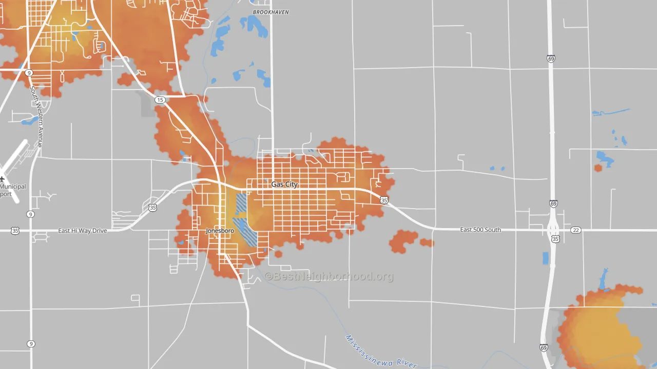 Bike Grade map of Gas City, IN