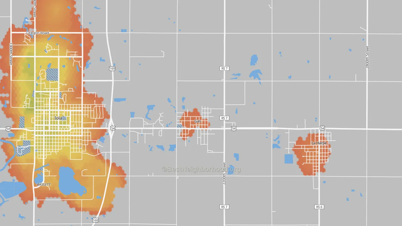 Bike Grade map of Gas, KS