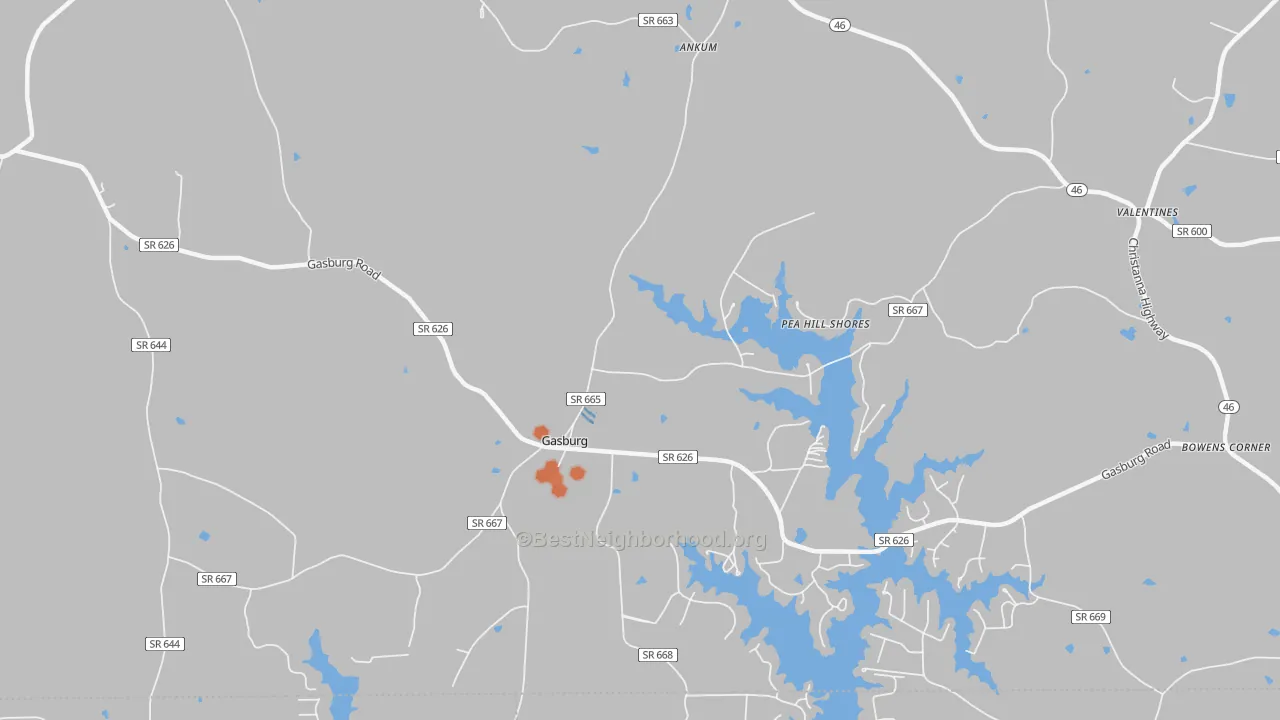 Bike Grade map of Gasburg, VA