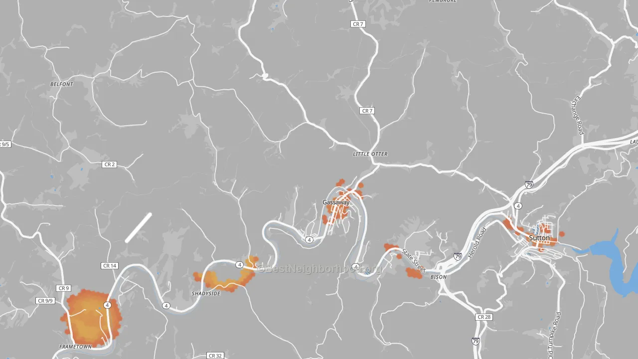 Bike Grade map of Gassaway, WV