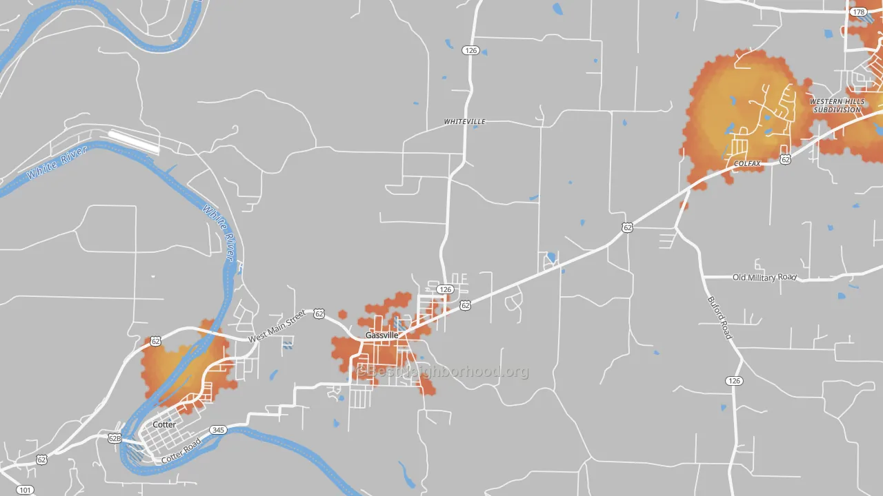 Bike Grade map of Gassville, AR
