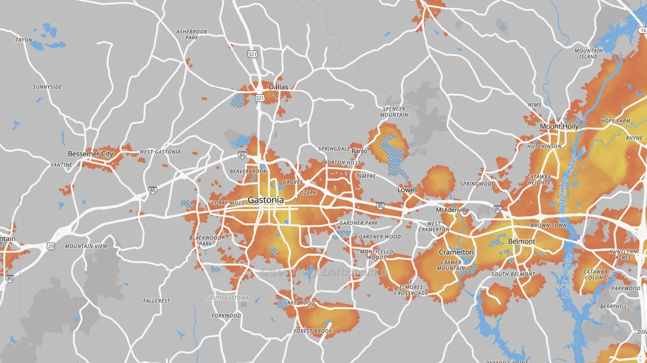 Bike Grade map of Gaston County, NC