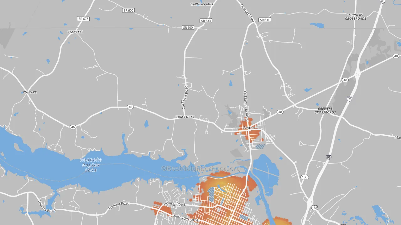 Bike Grade map of Gaston, NC