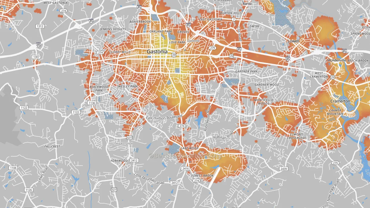Bike Grade map of Gastonia, NC