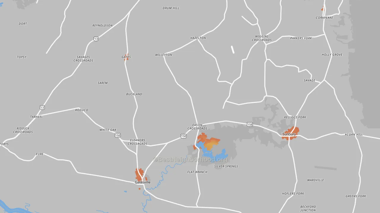 Bike Grade map of Gates County, NC