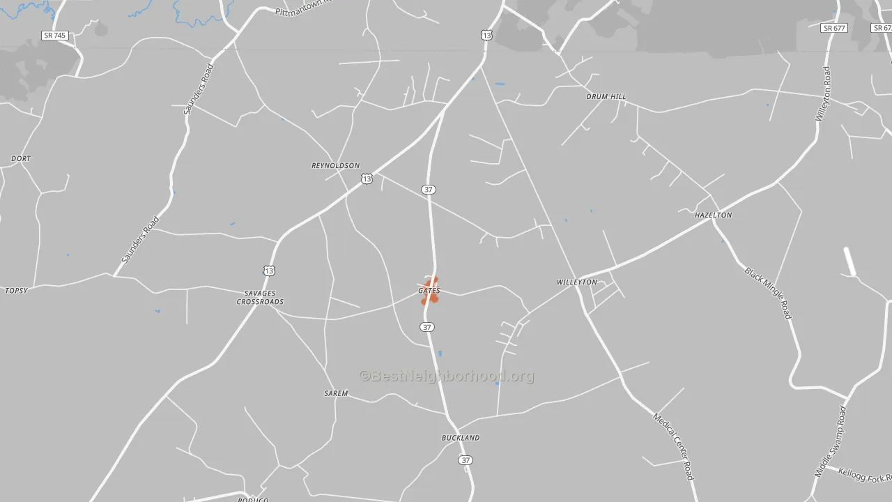 Bike Grade map of Gates, NC