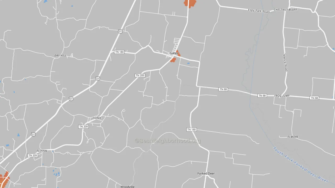 Bike Grade map of Gates, TN