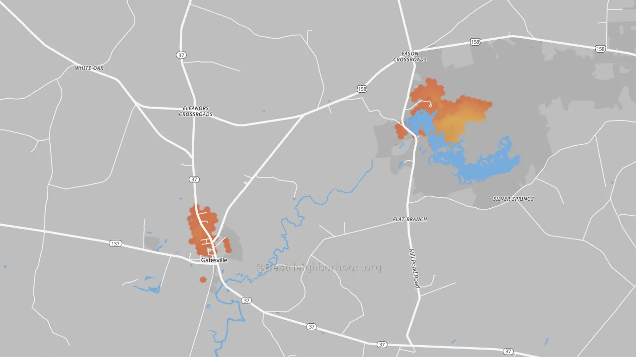 Bike Grade map of Gatesville, NC