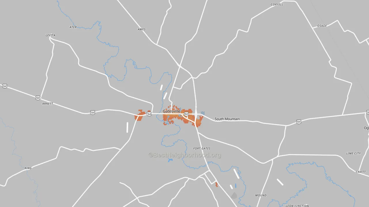 Bike Grade map of Gatesville, TX