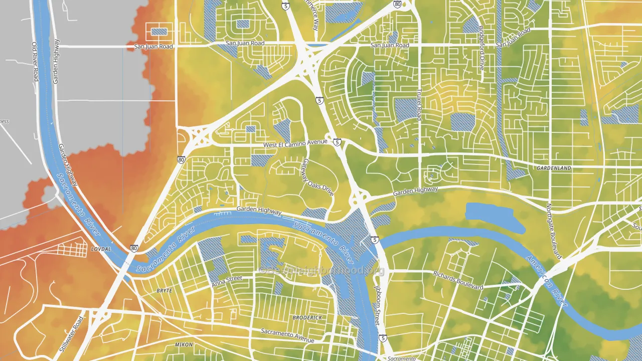 Bike Grade map of Gateway Center, Sacramento, CA