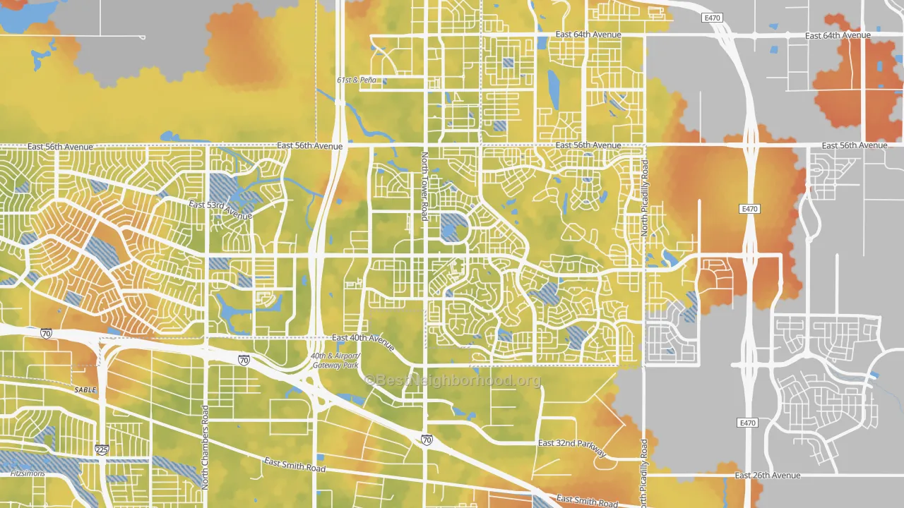 Bike Grade map of Gateway-Green Valley Ranch, Denver, CO