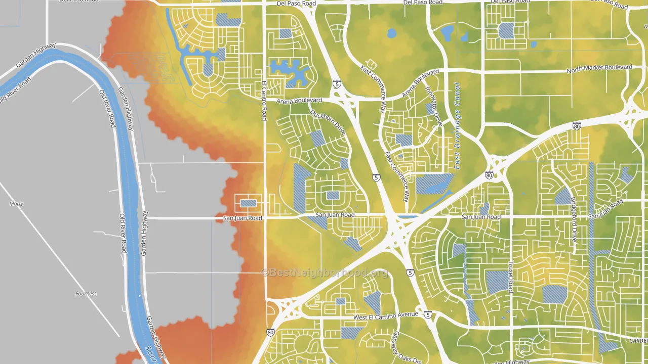 Bike Grade map of Gateway West, Sacramento, CA
