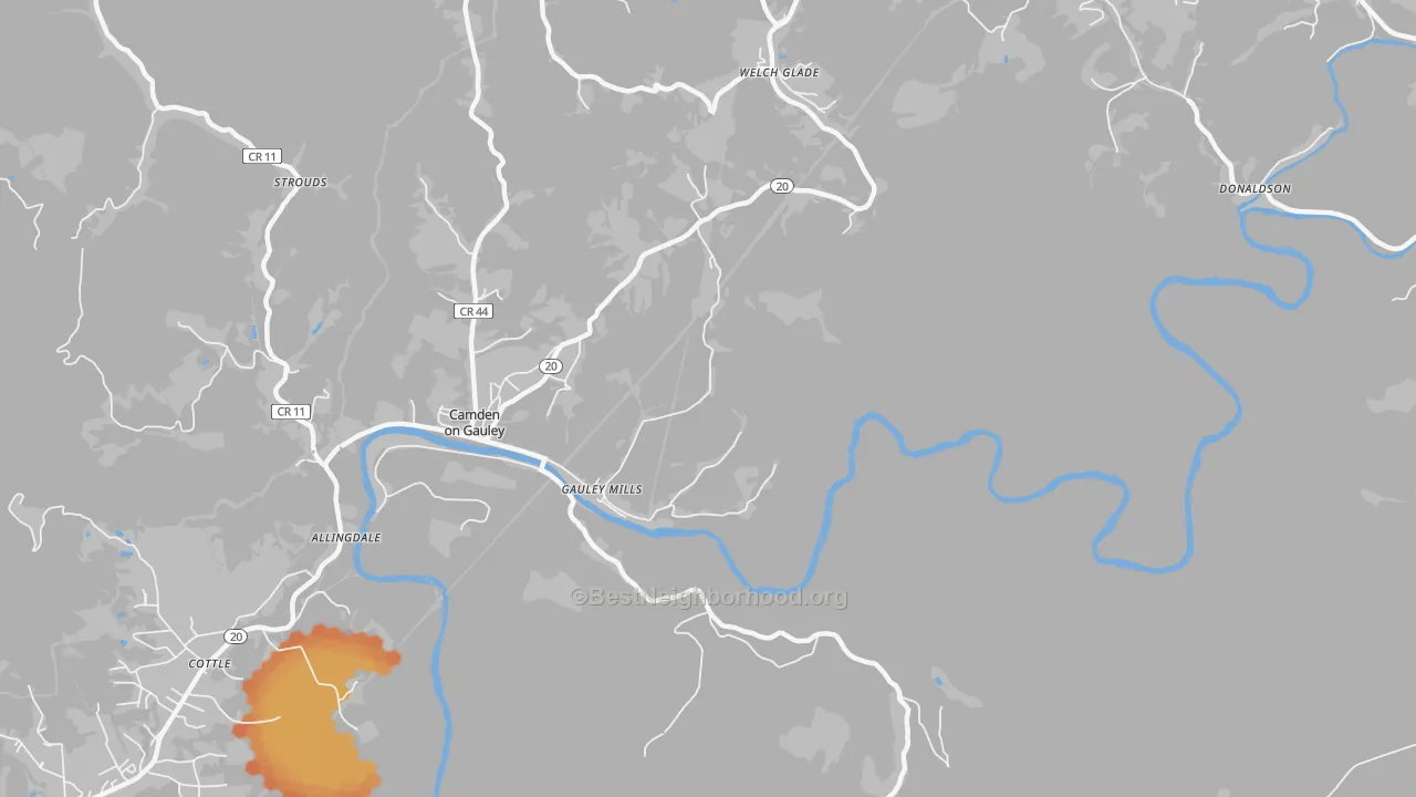 Bike Grade map of Gauley Mills, WV