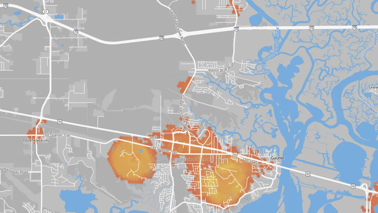 Bike Grade map of Gautier, MS