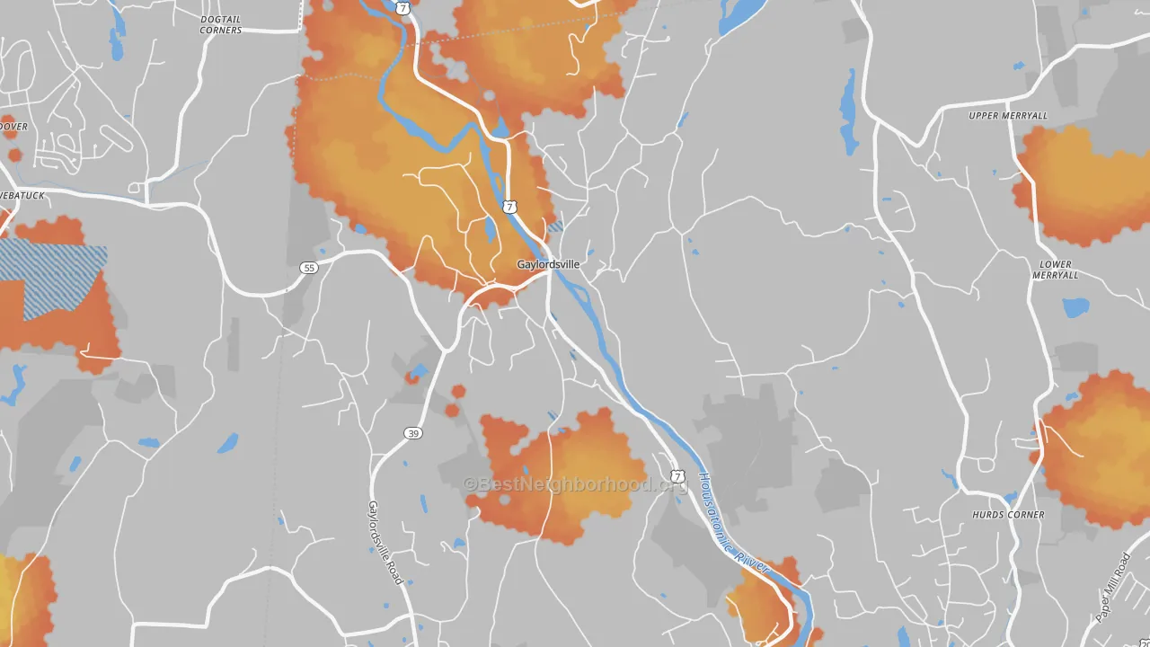 Bike Grade map of Gaylordsville, CT
