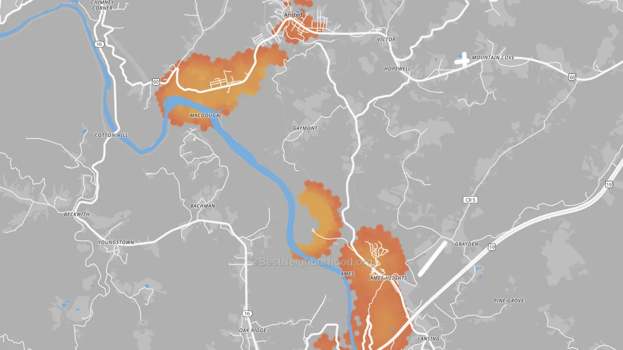 Bike Grade map of Gaymont, WV