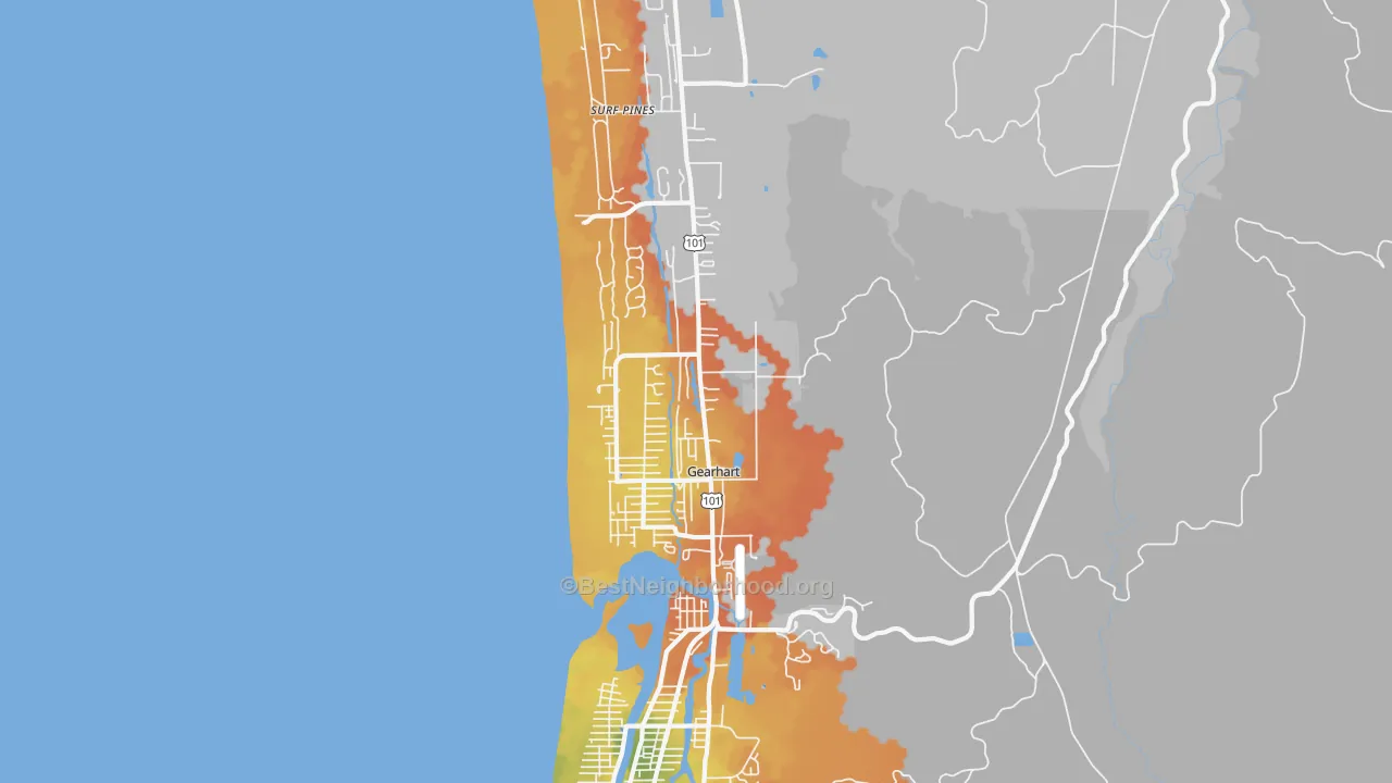 Bike Grade map of Gearhart, OR