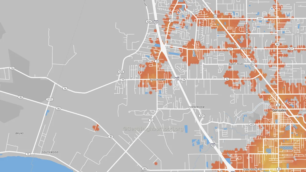 Bike Grade map of Geismar, LA