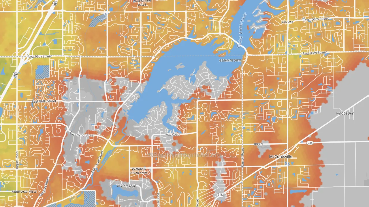 Bike Grade map of Geist, Indianapolis, IN