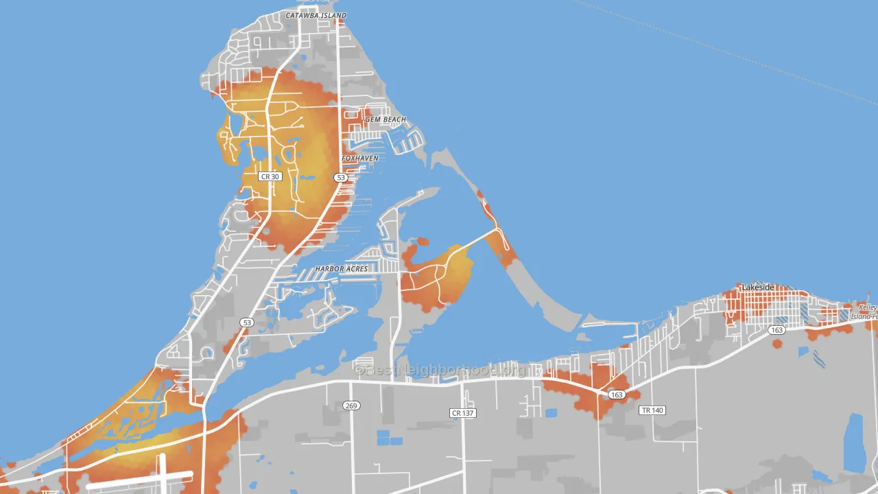 Bike Grade map of Gem Beach, OH