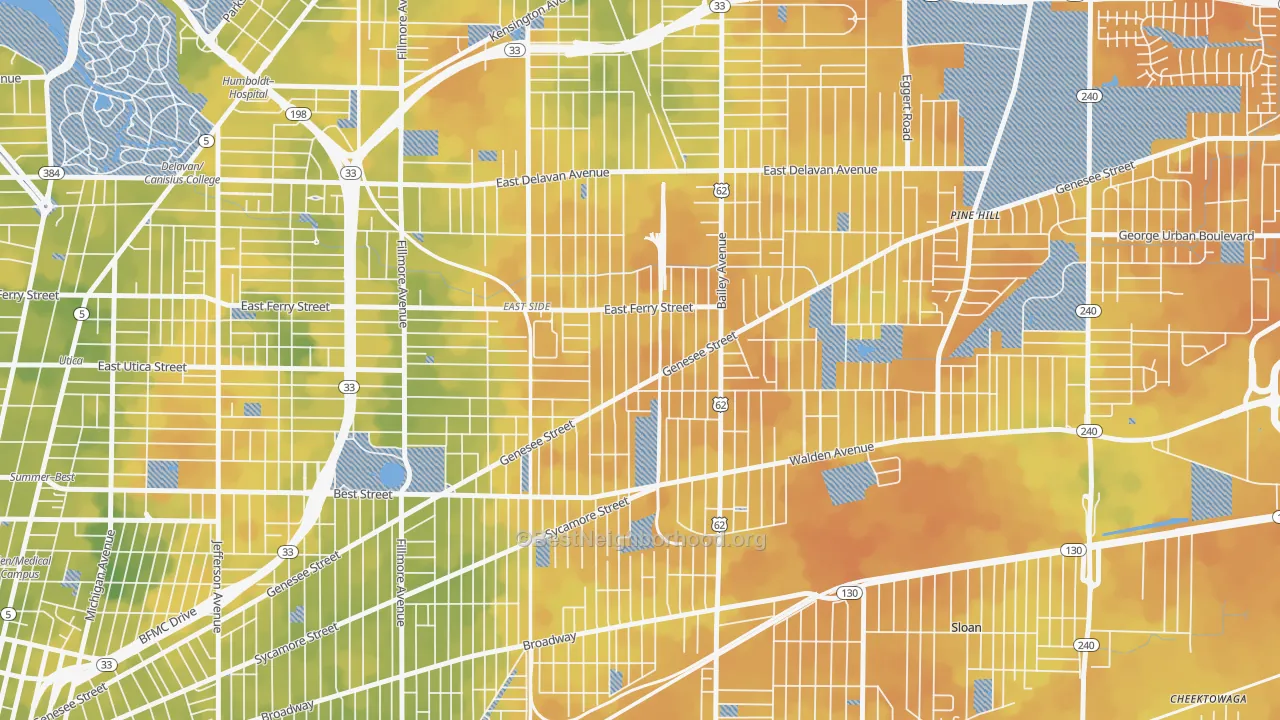 Bike Grade map of Genesee Moselle, Buffalo, NY