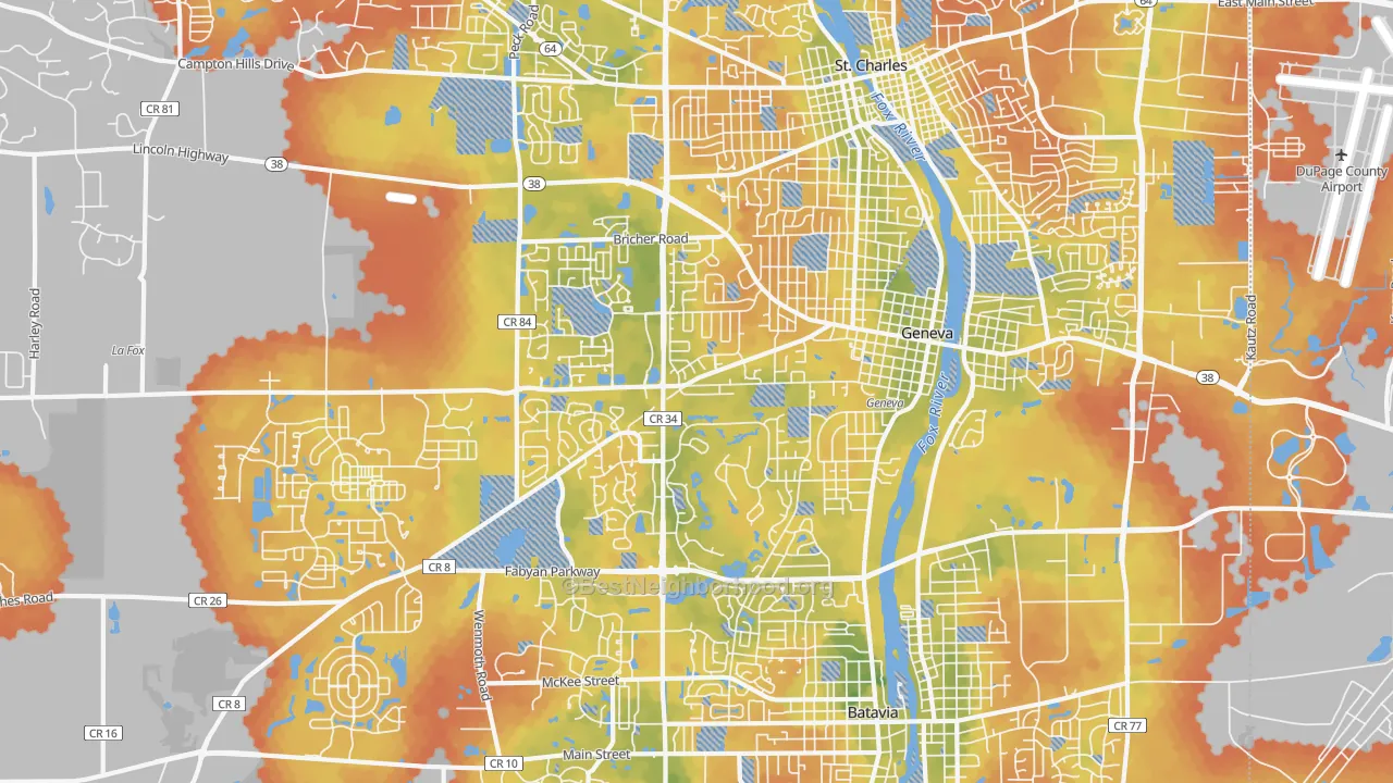 Bike Grade map of Geneva, IL