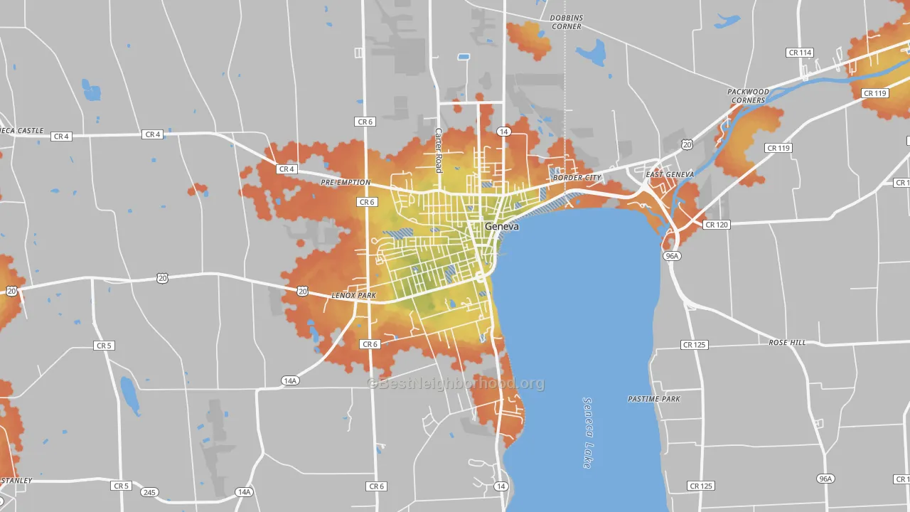 Bike Grade map of Geneva, NY